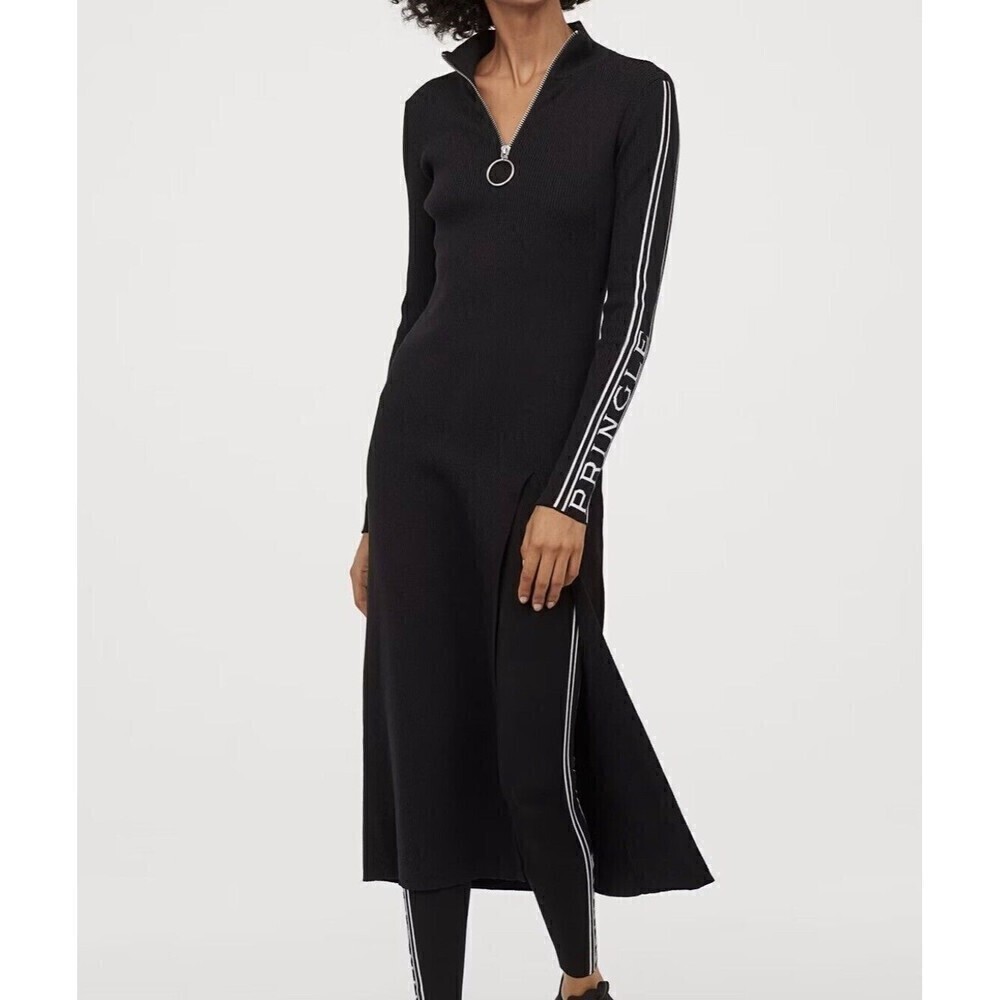 Pringle of Scotland x H&M Knit Dress Black Sporty Ribbed Side Slit Womens S‎